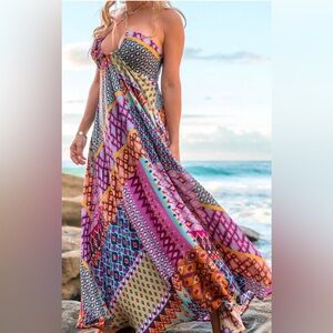 TigerLily Utopia Maxi Boho Purple Pink Batik Dress - convertible Size 12